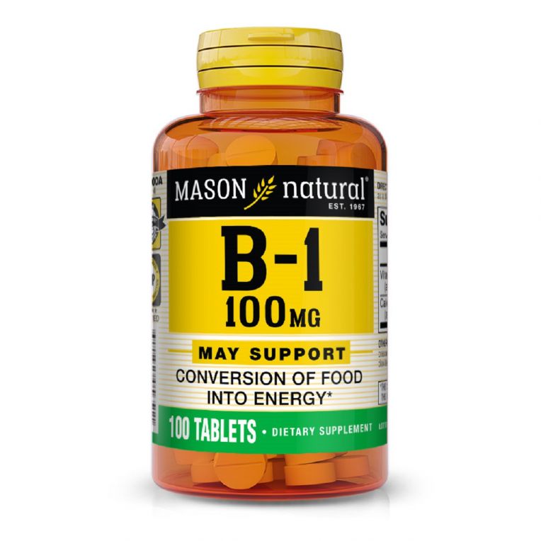 Вітамін B1 100 мг, Vitamin B1, Mason Natural, 100 таблеток
