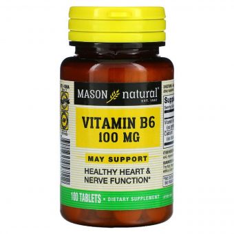 Вітамін B6 100 мг, Vitamin B6, Mason Natural, 100 таблеток
