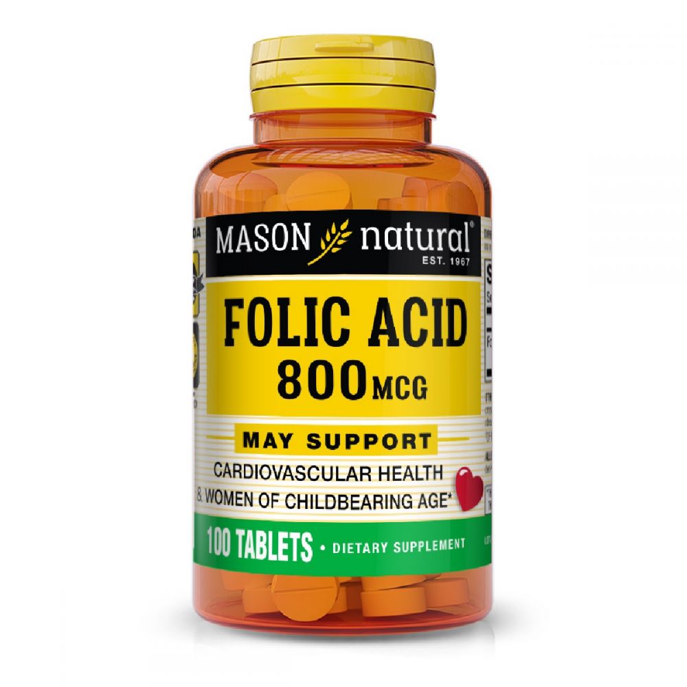 Фолієва кислота 800 мкг, Folic Acid, Mason Natural, 100 таблеток