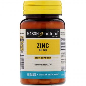 Цинк 50 мг, Zinc, Mason Natural, 100 таблеток