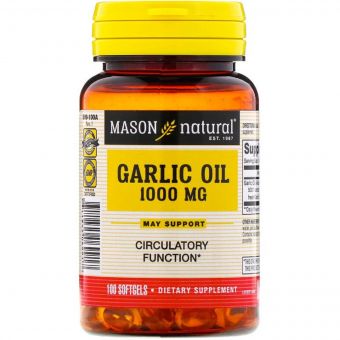 Часникова олія 1000 мг, Garlic Oil, Mason Natural, 100 гелевих капсул