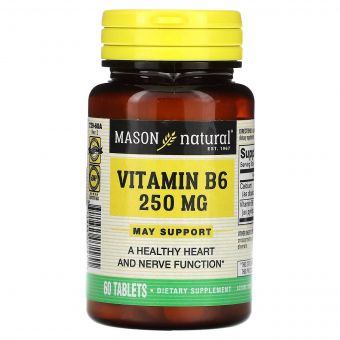 Вітамін B6, 250 мг, Vitamin B6, Mason Natural, 60 таблеток