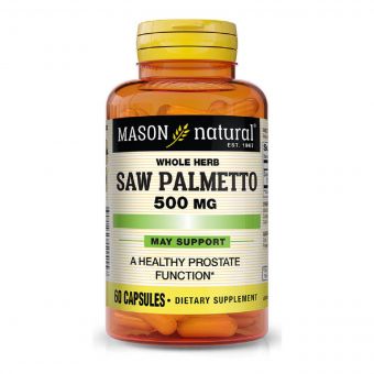 Со Пальметто 500 мг, Здоров&apos;я простати, Saw Palmetto, Mason Natural, 60 капсул