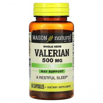 Валеріана, 500 мг, Whole Herb Valerian, Mason Natural, 60 капсул