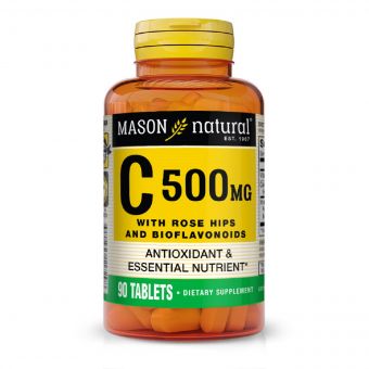 Вітамін C 500 мг з шипшиною та біофлавоноїдами, Vitamin C With Rose Hips and Bioflavonoids, Mason Natural, 90 таблеток