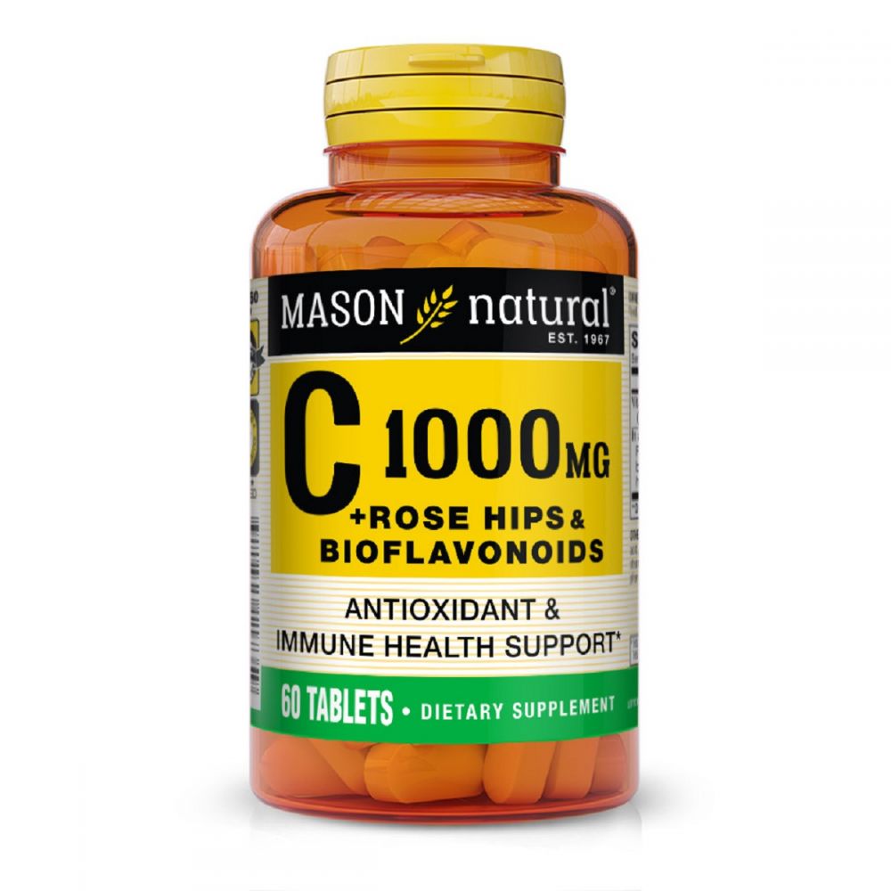 Вітамін C 1000мг, з шипшиною та біофлавоноїдами, Vitamin C Plus Rose Hips and Bioflavonoids Complex, Mason Natural, 60 таблеток