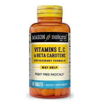 Антиоксидант Вітаміни A, E, C, Vitamin E, C & Beta Carotene, Mason Natural, 60 таблеток
