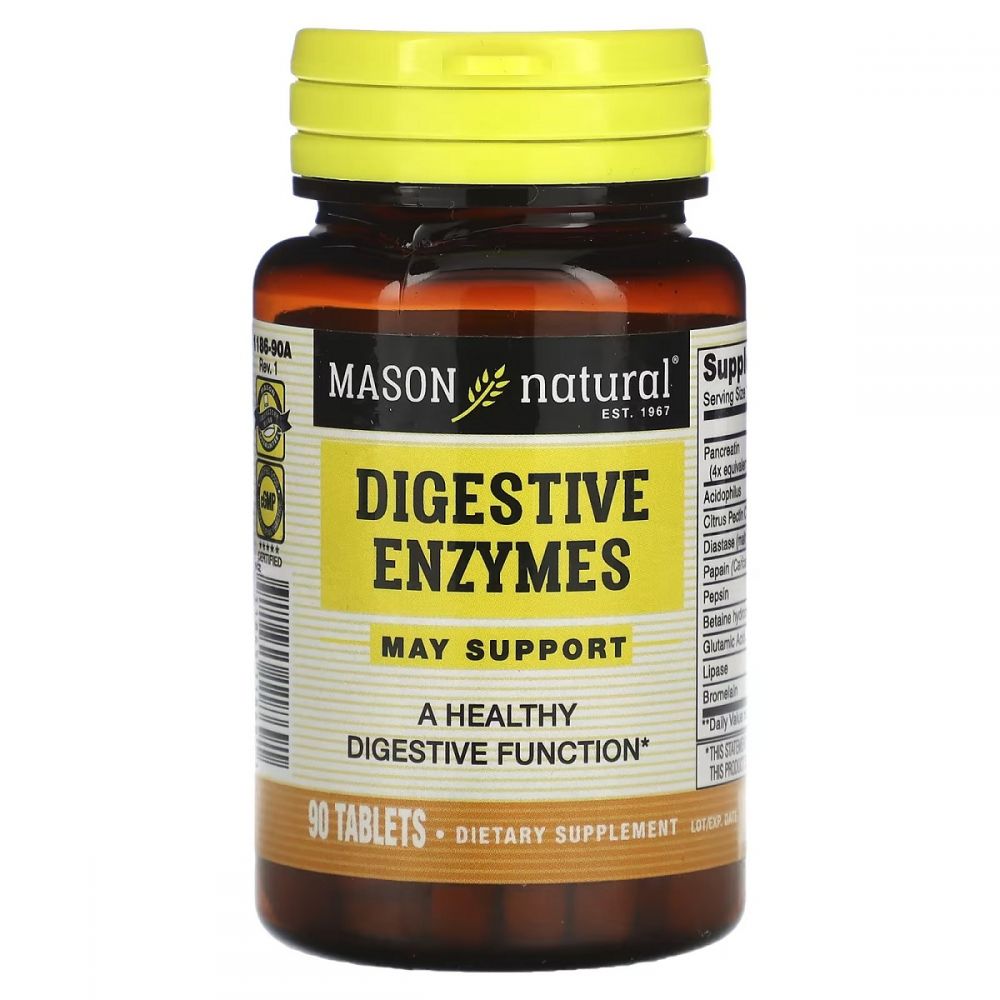 Травні ферменти, Digestive Enzymes, Mason Natural, 90 таблеток