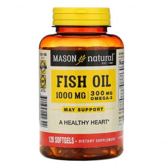 Риб&apos;ячий жир 1000 мг з Омега-3 300 мг, Omega-3 Fish Oil, Mason Natural, 120 гелевих капсул