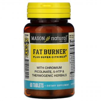 Жироспалювач, Fat Burner Plus Super Citrimax, Mason Natural, 60 таблеток
