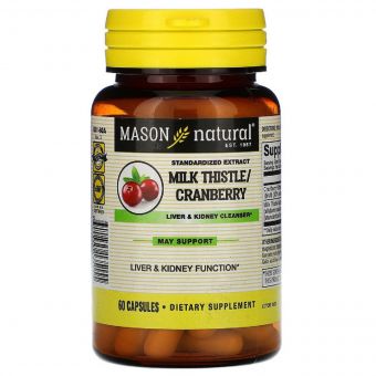 Очищаючий комплекс для печінки і нирок, Milk Thistle & Cranberry, Mason Natural, 60 капсул
