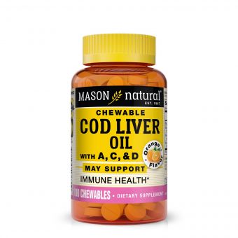 Вітаміни A і D з печінки тріски, з вітаміном C, смак апельсину, Cod Liver Oil With Vitamin A, C&D, Mason Natural, 100 жувальних таблеток