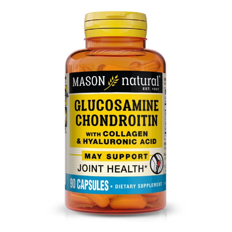 Глюкозамін, хондроїтин з колагеном та гіалуроновою кислотою, Glucosamine Chondroitin With Collagen & Hyaluronic Acid, Mason Natural, 90 капсул