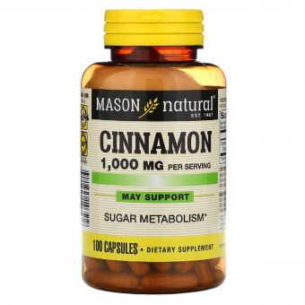 Кориця 1000 мг, Cinnamon, Mason Natural, 100 капсул