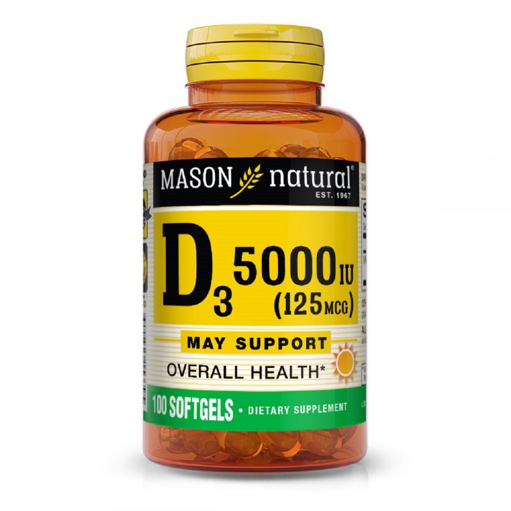 Вітамін D3 5000 МО, Vitamin D3, Mason Natural, 100 гелевих капсул