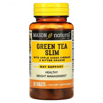 Зелений чай з яблучним оцтом і гірким апельсином, Green Tea Slim з Apple Cider Vinegar&Bitter Orange, Mason Natural, 60 таблеток
