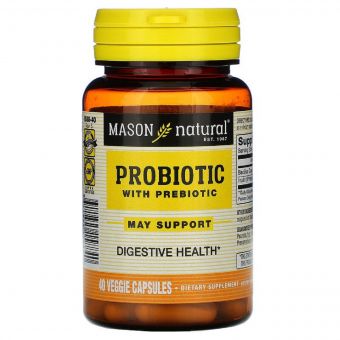 Пробіотик з пребіотиком, Probiotic with Prebiotic, Mason Natural, 40 вегетаріанських капсул