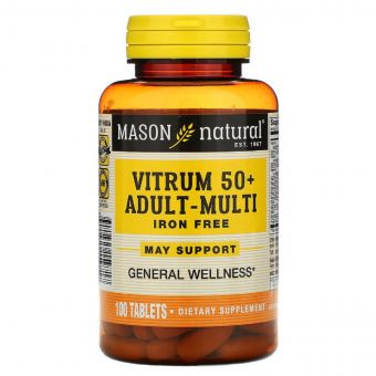 Мультивітаміни 50+ без заліза, Vitrum 50+ Adult-Multi Iron Free, Mason Natural, 100 таблеток