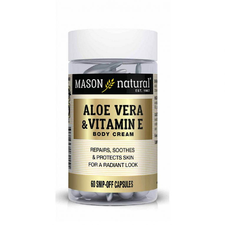 Крем для шкіри з алое вера та вітаміном Е, Aloe Vera & Vitamin E Body Cream, Mason Natural, 60 відривних капсул