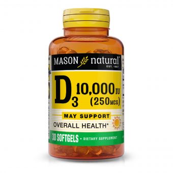 Вітамін D3 10000 МО, Vitamin D, Mason Natural, 30 гелевих капсул