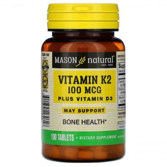 Вітамін K2 + Вітамін D3, Vitamin K2 Plus Vitamin D3, Mason Natural, 100 таблеток