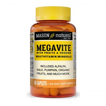 Мультивітаміни з фруктами і овочами, Megavite With Fruits & Veggies Multivitamin & Minerals, Mason Natural, 60 капсул