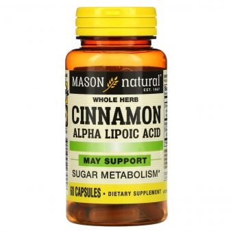 Кориця з альфа-ліпоєвою кислотою, Cinnamon Alpha Lipoic Acid, Mason Natural, 60 капсул