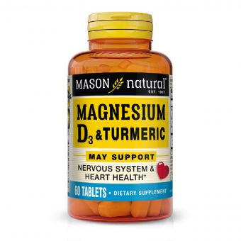 Магній з Вітамін D3 та куркумою, Magnesium & Vitamin D3 With Turmeric, Mason Natural, 60 таблеток