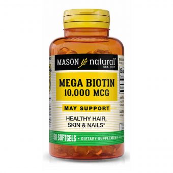 Біотин 10000мкг, Mega Biotin, Mason Natural, 50 гелевих капсул