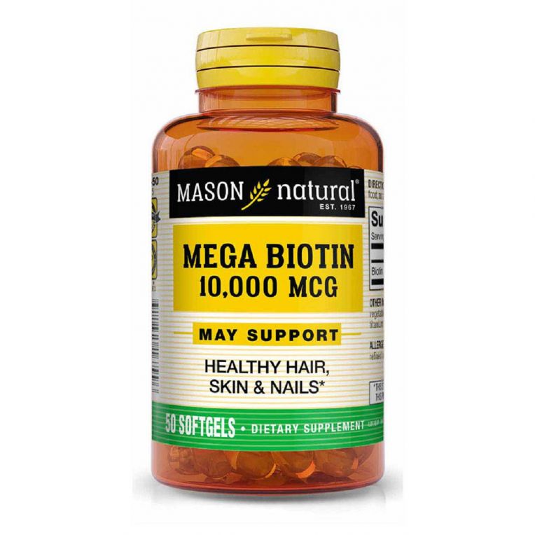 Біотин 10000мкг, Mega Biotin, Mason Natural, 50 гелевих капсул