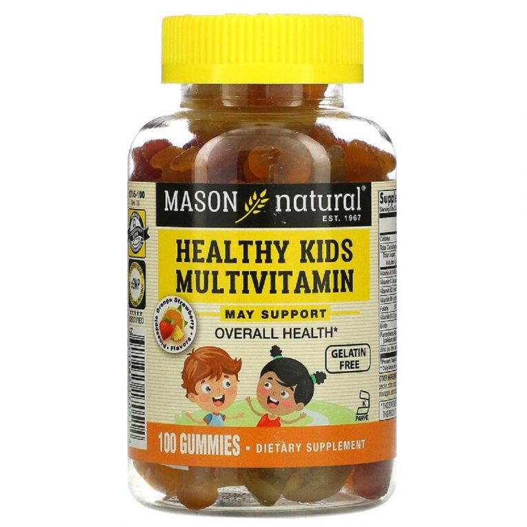 Мультивітаміни для Дітей, смак ананаса, апельсина і полуниці, Kids Multivitamin, Mason Natural, 100 жувальних цукерок