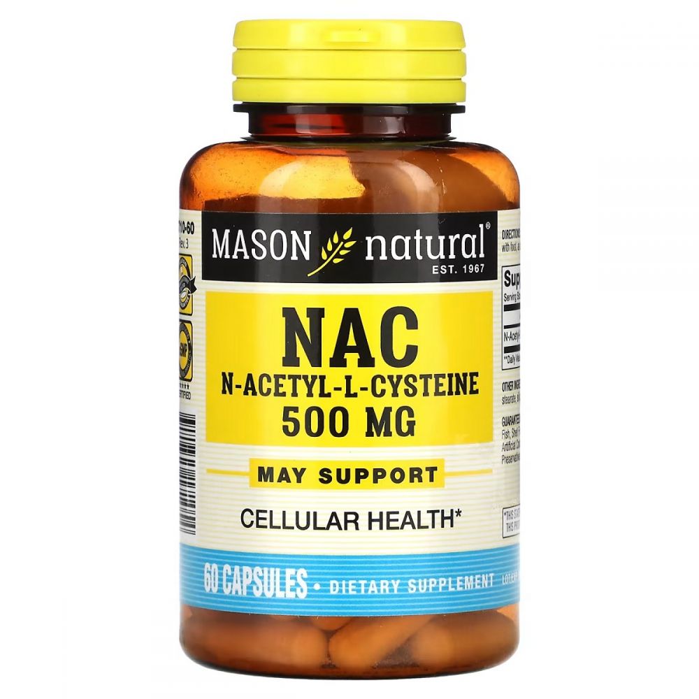 NAC N-ацетил L-цистеїн, 500 мг, N-Acetyl L-Cysteine, Mason Natural, 60 капсул