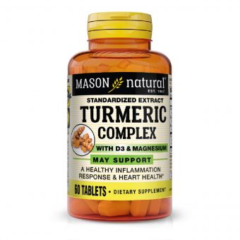Комплекс куркуми з вітаміном D3 та магнієм, Turmeric Complex With Vitamin D3 & Magnesium, Mason Natural, 60 таблеток