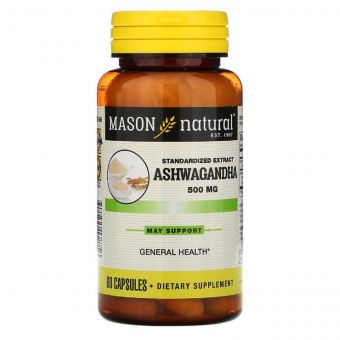 Ашваганда 500 мг, Ashwagandha, Mason Natural, 60 капсул