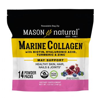 Морський колаген, смак чорниці та граната, Marine Collagen, Mason Natural, 14 стіків по 10 гр
