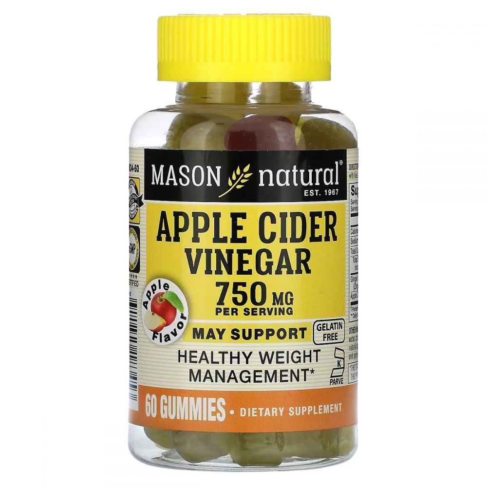 Яблучний оцет, 250 мг, Apple Cider Vinegar, Mason Natural, 60 жувальних цукерок