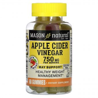 Яблучний оцет, 250 мг, Apple Cider Vinegar, Mason Natural, 60 жувальних цукерок