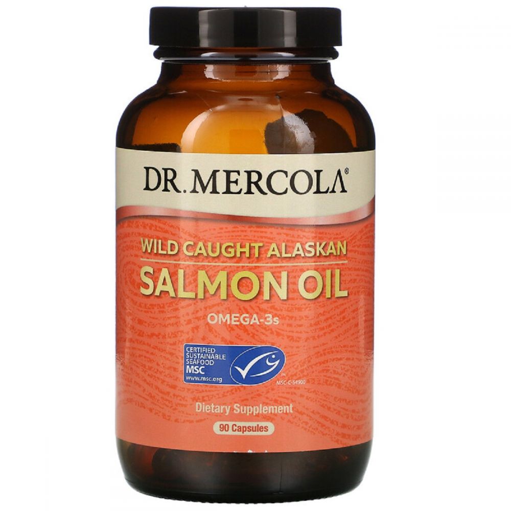 Жир дикого аляскинского лосося, Wild Caught Alaskan Salmon Oil, Dr. Mercola, 90 капсул