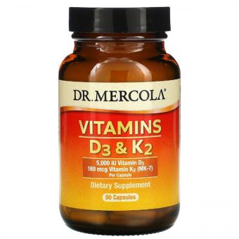 Вітаміни D3 і K2, 5000 МО, Vitamins D3 & K2, Dr. Mercola, 90 капсул