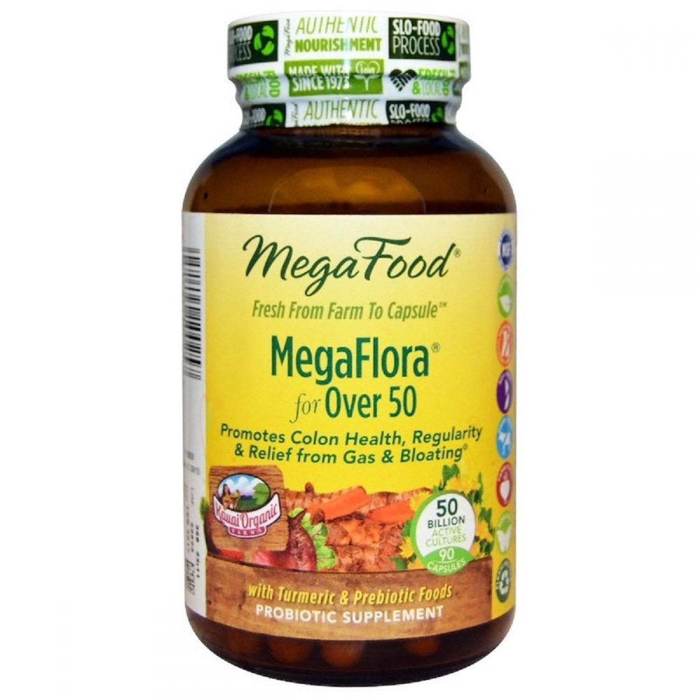 Пробіотики MegaFlora for Over 50, Probiotic with Turmeric, MegaFood, 90 капсул