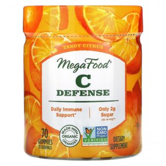 Щоденний захист імунітету з вітаміном C, пікантний цитрус, C Defense, MegaFood, 70 жувальних мармеладок