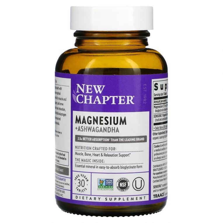 Магній та Ашваганда, Magnesium + Ashwagandha, New Chapter, 30 вегетеріанських капсул