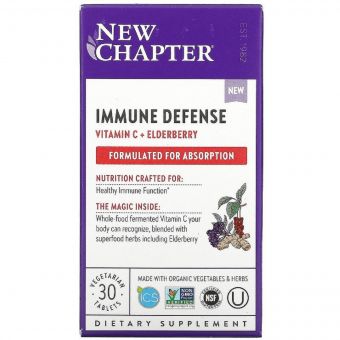 Імунний захист, вітамін C і бузина, Immune Defense, Vitamin C + Elderberry, New Chapter, 30 вегетаріанських таблеток
