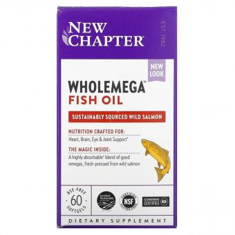 Жир Аляскинського Лосося 1000мг, Wholemega, Alaskan Salmon Oil, New Chapter, 60 желатинових капсул