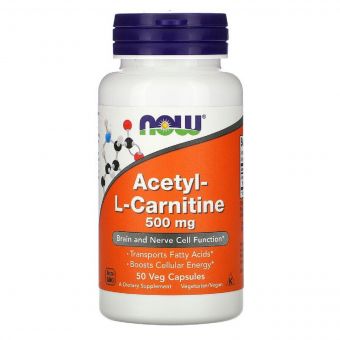 Ацетил-L Карнітин, Acetyl-L Carnitine, Now Foods, 500 мг, 50 вегетаріанських капсул