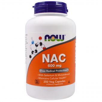 NAC (N-Ацетил-L-Цистеїн) 600мг, Now Foods, 250 вегетаріанських капсул