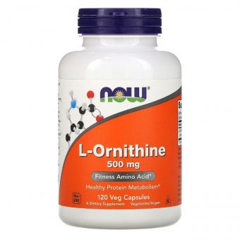 Орнітин, L-Ornithine, Now Foods, 500 мг, 120 вегетаріанських капсул