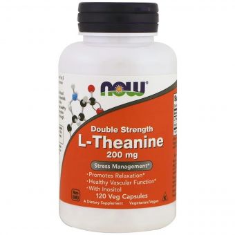 L-Теанін, L-Theanine, Double Strength, Now Foods, 200 мг, 120 вегетаріанських капсул