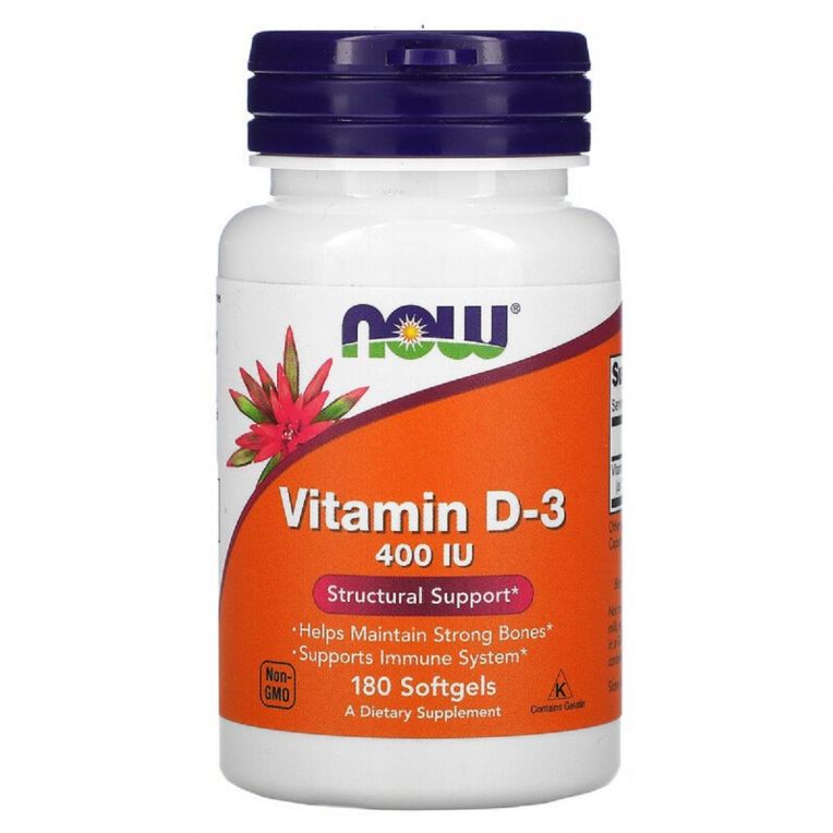 Вітамін D3, Vitamin D3, Now Foods, 400 МО, 180 желатинових капсул