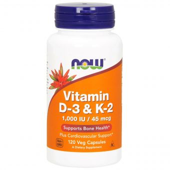 Вітамін D3 і К2, Vitamin D3 & K2, 1,000 МО / 45 мкг, Now Foods, 120 капсул